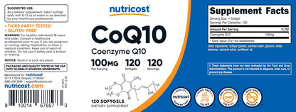 Nutricost CoQ10 Weichkapseln (120 Portionen, 100 mg pro Portion) - Bessere Absorption, Ultra-reines CoQ10 Nahrungsergänzungsmittel, Glutenfrei und Nicht-GVO