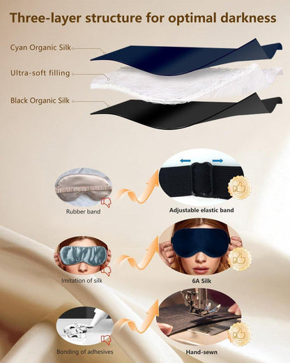 BLSSNZ Seiden-Augenmaske zum Schlafen – Weiche, atmungsaktive, natürliche Maulbeerseide, verdunkelnde Schlafmaske mit verstellbarem Band, druckfreie Augenmaske für Reisen, Geschenke (Marineblau)