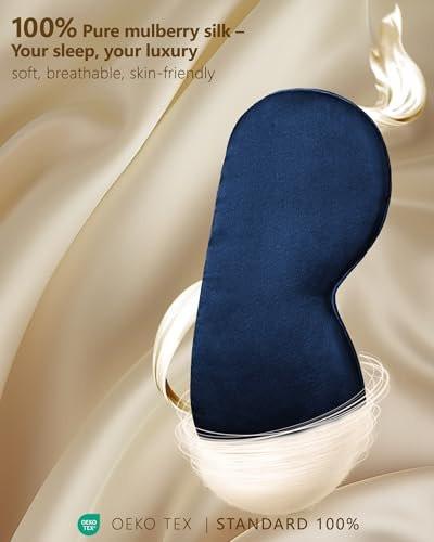BLSSNZ Seiden-Augenmaske zum Schlafen – Weiche, atmungsaktive, natürliche Maulbeerseide, verdunkelnde Schlafmaske mit verstellbarem Band, druckfreie Augenmaske für Reisen, Geschenke (Marineblau)