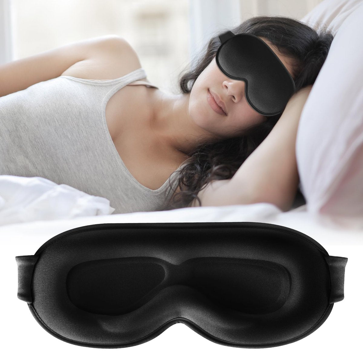 QUWOLACE 3D Tiefenkontur Schlafmaske – 99% Lichtblockade, Memory-Schaum, Verstellbarer Riemen, für Schlaf, Yoga, Reisen (1 Stück, Schwarz)