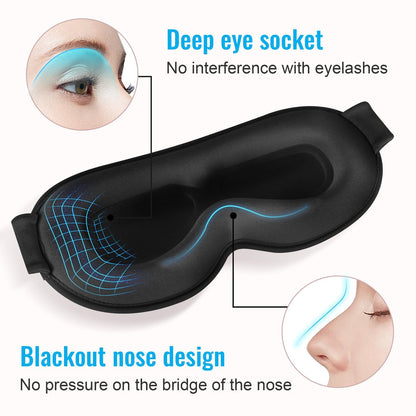 QUWOLACE 3D Tiefenkontur Schlafmaske – 99% Lichtblockade, Memory-Schaum, Verstellbarer Riemen, für Schlaf, Yoga, Reisen (1 Stück, Schwarz)