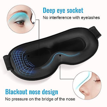 QUWOLACE 3D Tiefenkontur Schlafmaske – 99% Lichtblockade, Memory-Schaum, Verstellbarer Riemen, für Schlaf, Yoga, Reisen (1 Stück, Schwarz)