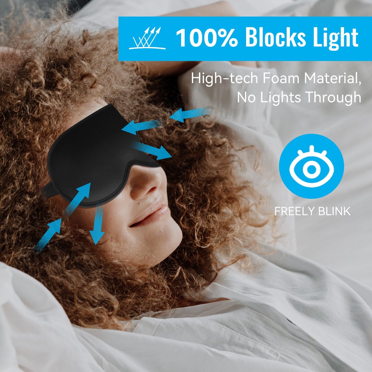QUWOLACE 3D Tiefenkontur Schlafmaske – 99% Lichtblockade, Memory-Schaum, Verstellbarer Riemen, für Schlaf, Yoga, Reisen (1 Stück, Schwarz)
