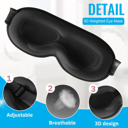 QUWOLACE 3D Tiefenkontur Schlafmaske – 99% Lichtblockade, Memory-Schaum, Verstellbarer Riemen, für Schlaf, Yoga, Reisen (1 Stück, Schwarz)