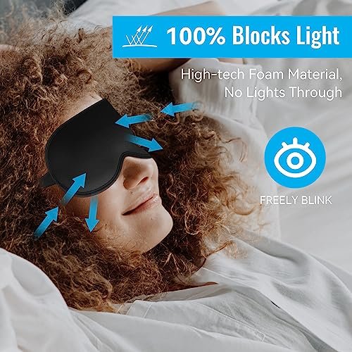 QUWOLACE 3D Tiefenkontur Schlafmaske – 99% Lichtblockade, Memory-Schaum, Verstellbarer Riemen, für Schlaf, Yoga, Reisen (1 Stück, Schwarz)
