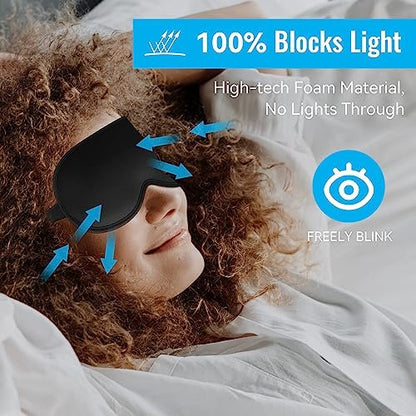 QUWOLACE 3D Tiefenkontur Schlafmaske – 99% Lichtblockade, Memory-Schaum, Verstellbarer Riemen, für Schlaf, Yoga, Reisen (1 Stück, Schwarz)
