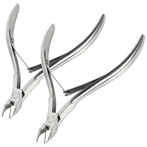 Kootinn 2er-Pack Nagelhautschneider Professionell – Edelstahl Nagelhautzange mit Doppelfeder für Pediküre und Maniküre (Silber)