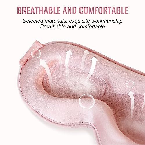 QUWOLACE 3D Tiefenkontur Schlafmaske – Ergonomische Augenmaske ohne Druck, 99% Lichtblockade, Memory-Schaum, Verstellbarer Riemen, für Schlaf, Yoga, Reisen (1 Stück, Pink)