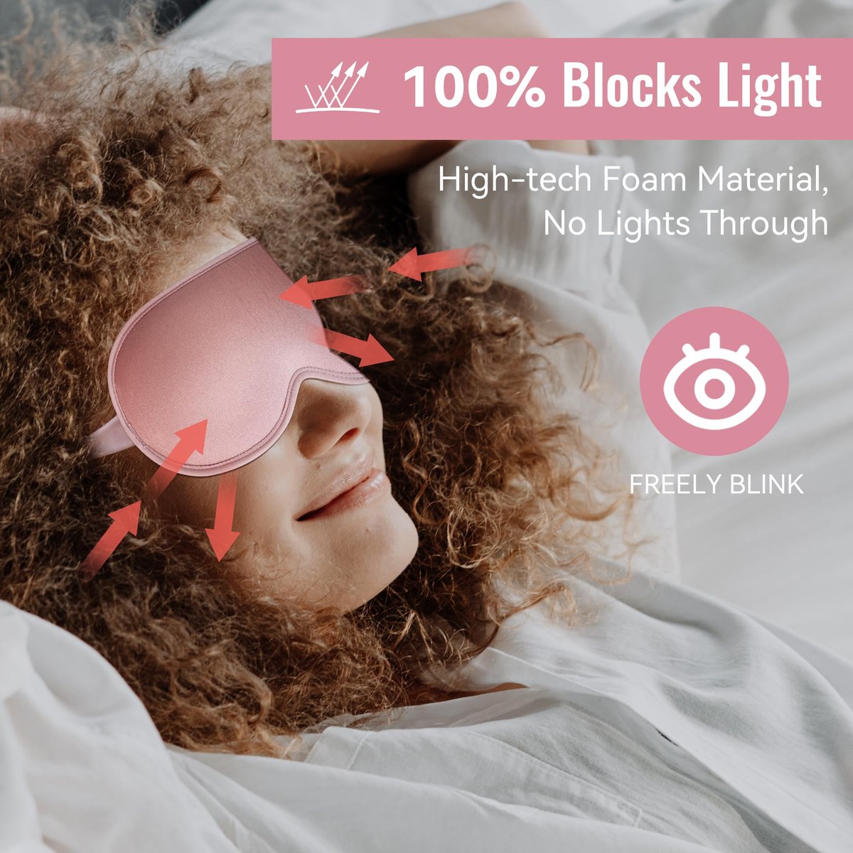 QUWOLACE 3D Tiefenkontur Schlafmaske – Ergonomische Augenmaske ohne Druck, 99% Lichtblockade, Memory-Schaum, Verstellbarer Riemen, für Schlaf, Yoga, Reisen (1 Stück, Pink)