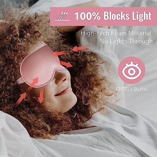 QUWOLACE 3D Tiefenkontur Schlafmaske – Ergonomische Augenmaske ohne Druck, 99% Lichtblockade, Memory-Schaum, Verstellbarer Riemen, für Schlaf, Yoga, Reisen (1 Stück, Pink)