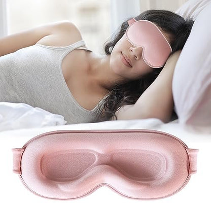 QUWOLACE 3D Tiefenkontur Schlafmaske – Ergonomische Augenmaske ohne Druck, 99% Lichtblockade, Memory-Schaum, Verstellbarer Riemen, für Schlaf, Yoga, Reisen (1 Stück, Pink)