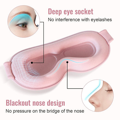 QUWOLACE 3D Tiefenkontur Schlafmaske – Ergonomische Augenmaske ohne Druck, 99% Lichtblockade, Memory-Schaum, Verstellbarer Riemen, für Schlaf, Yoga, Reisen (1 Stück, Pink)