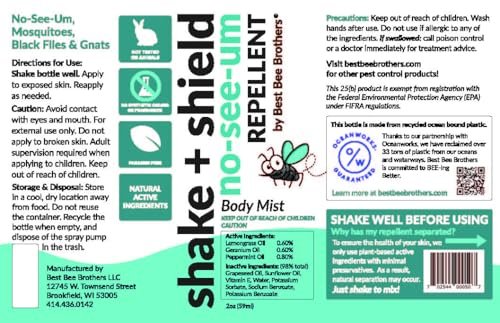 Best Bee Brothers Shake + Shield No-See-Ums Gnat Spray – Nicht fettender Insektenschutz aus pflanzlichen Inhaltsstoffen, 2er-Pack (2 x 59 ml)