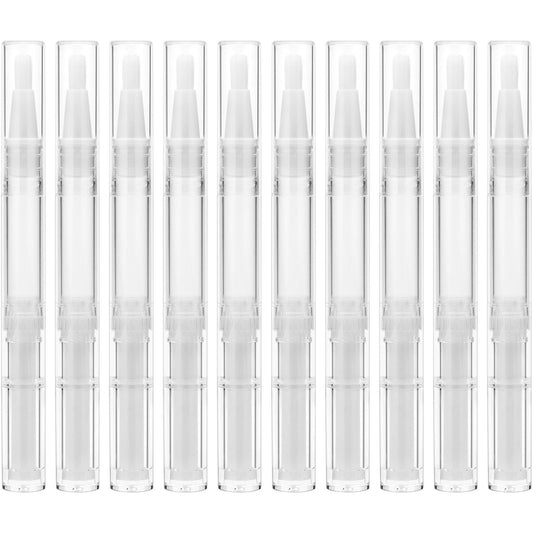 10 Stück 3ml Transparente Twist-Stifte, Nagelöl-Stift leer mit Pinselspitze, Kosmetik-Lippenglanz-Behälter, Wimpernwachstums-Flüssigkeitsröhrchen inkl. 1 Packung 3ml Transferpipetten