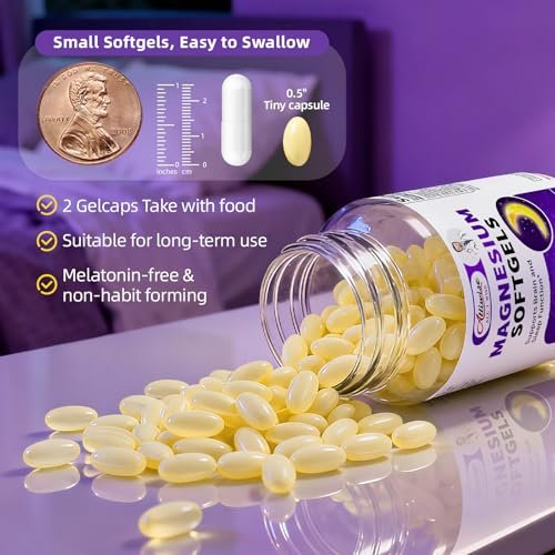 Magnesium Glycinat 400mg Weichkapseln – Kleine, leicht zu schluckende, hochabsorbierbare Magnesiumergänzung mit Vitamin D3 & K2 für Schlaf, Entspannung, Ruhe, Muskel- und Knochengesundheit, 120 Gelkapseln