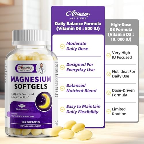 Magnesium Glycinat 400mg Weichkapseln – Kleine, leicht zu schluckende, hochabsorbierbare Magnesiumergänzung mit Vitamin D3 & K2 für Schlaf, Entspannung, Ruhe, Muskel- und Knochengesundheit, 120 Gelkapseln