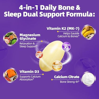 Magnesium Glycinat 400mg Weichkapseln – Kleine, leicht zu schluckende, hochabsorbierbare Magnesiumergänzung mit Vitamin D3 & K2 für Schlaf, Entspannung, Ruhe, Muskel- und Knochengesundheit, 120 Gelkapseln