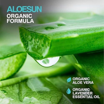 ALOESUN After Sun Gesichts- und Körperspray | Nicht klebriges Bio-Aloe Vera für Sonnenexpositionslinderung mit reinem Lavendelöl | Natürliche Aftersun-Feuchtigkeitspflege für Rötungen | Reisegröße 100 ml