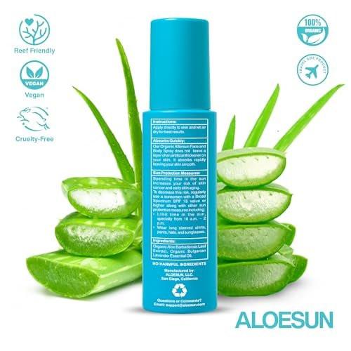 ALOESUN After Sun Gesichts- und Körperspray | Nicht klebriges Bio-Aloe Vera für Sonnenexpositionslinderung mit reinem Lavendelöl | Natürliche Aftersun-Feuchtigkeitspflege für Rötungen | Reisegröße 100 ml