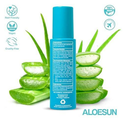 ALOESUN After Sun Gesichts- und Körperspray | Nicht klebriges Bio-Aloe Vera für Sonnenexpositionslinderung mit reinem Lavendelöl | Natürliche Aftersun-Feuchtigkeitspflege für Rötungen | Reisegröße 100 ml