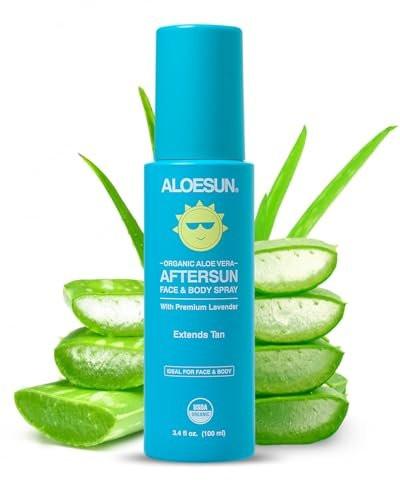 ALOESUN After Sun Gesichts- und Körperspray | Nicht klebriges Bio-Aloe Vera für Sonnenexpositionslinderung mit reinem Lavendelöl | Natürliche Aftersun-Feuchtigkeitspflege für Rötungen | Reisegröße 100 ml