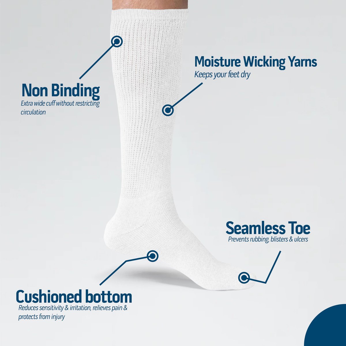 Diamond Star 6 Paar Diabetiker-Kniestrümpfe für Herren, über die Wade, nicht einschnürend, Baumwolle, Schuhgröße 9–12 (6 Paar Weiß)