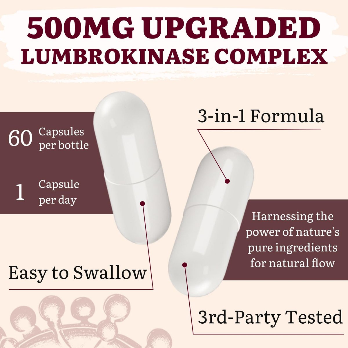 Lumbrokinase 100mg, Nattokinase 100mg & Rotschimmelreis 300mg – Hochwirksame Enzymkombination für Kreislauf & Kognition, 60 Kapseln
