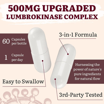 Lumbrokinase 100mg, Nattokinase 100mg & Rotschimmelreis 300mg – Hochwirksame Enzymkombination für Kreislauf & Kognition, 60 Kapseln
