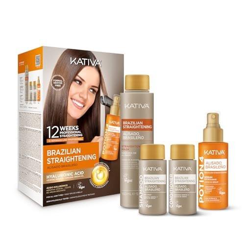 KATIVA Brasilianisches Keratin Glättungsset - Formaldehydfreie Haarglättung, Anti-Frizz, Hyaluronsäure & Arganöl, vegan, bis zu 12 Wochen