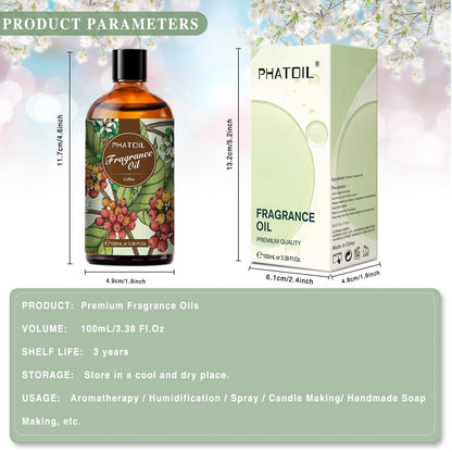 PHATOIL Kaffeeduftöl 100ml – Aromatherapie Öl für Diffuser, Kerzen- & Seifenherstellung