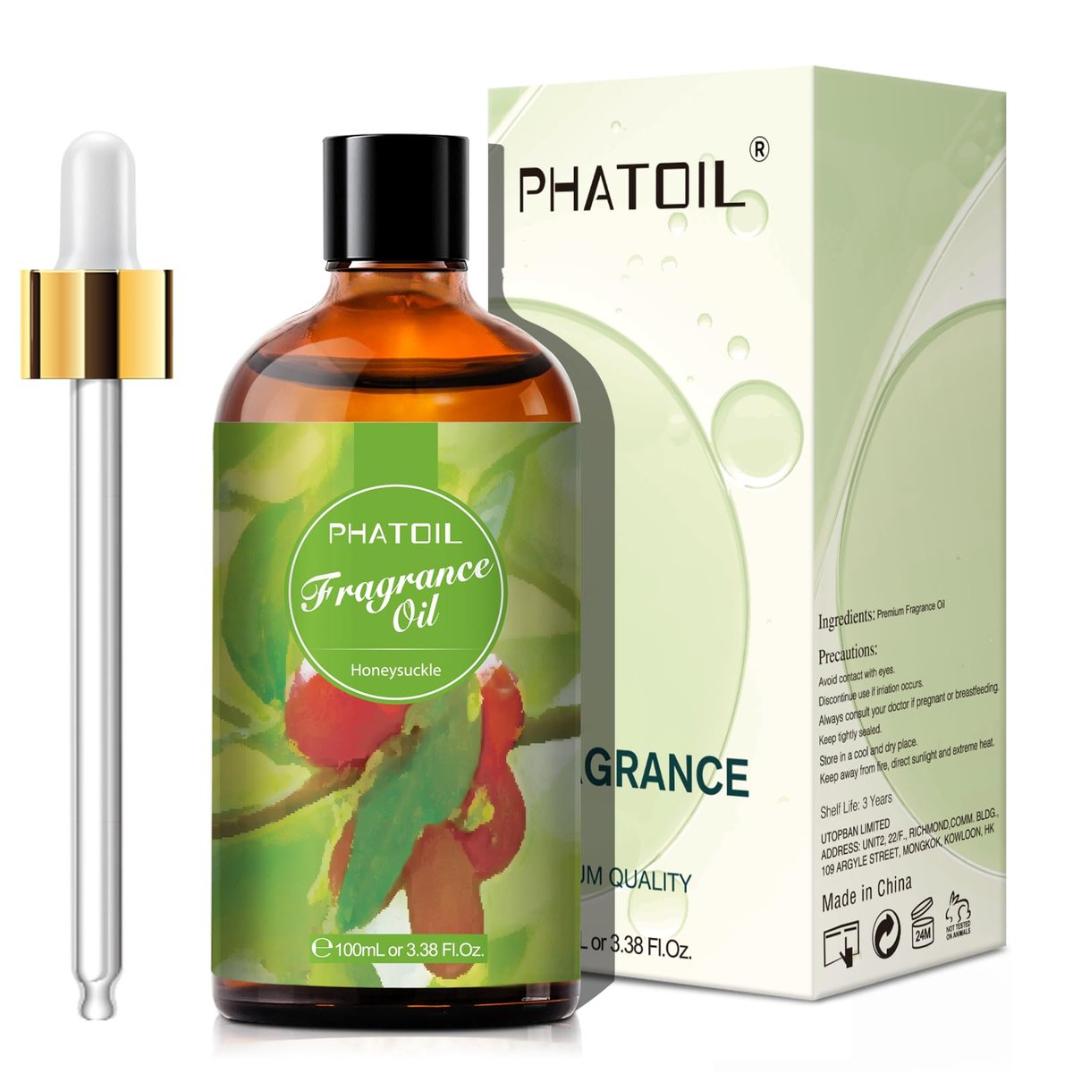 PHATOIL 3,38 FL. OZ. Geißblatt-Duftöl für Aromatherapie, ätherisches Öl für Diffuser, DIY Kerzen- und Seifenherstellung, 100 ml