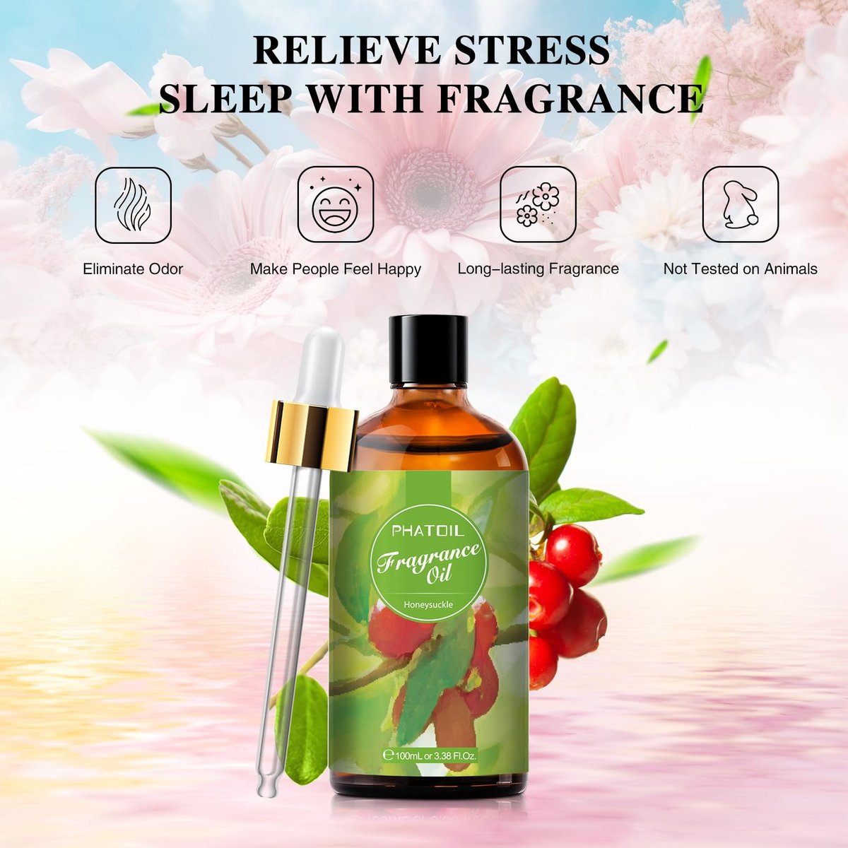 PHATOIL 3,38 FL. OZ. Geißblatt-Duftöl für Aromatherapie, ätherisches Öl für Diffuser, DIY Kerzen- und Seifenherstellung, 100 ml