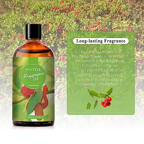 PHATOIL 3,38 FL. OZ. Geißblatt-Duftöl für Aromatherapie, ätherisches Öl für Diffuser, DIY Kerzen- und Seifenherstellung, 100 ml