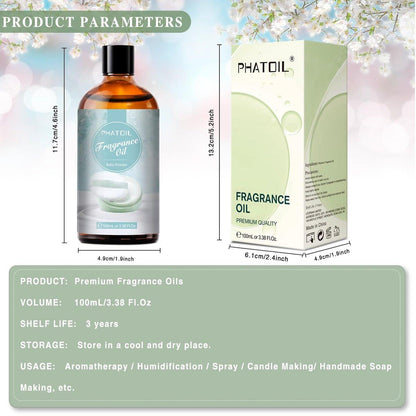 PHATOIL Babypuder Duftöl 3,38 FL.OZ – Aromatherapie-Öl für Diffuser, DIY Kerzen- & Seifenherstellung (100 ml)