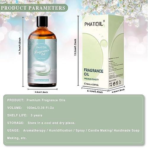 PHATOIL Babypuder Duftöl 3,38 FL.OZ – Aromatherapie-Öl für Diffuser, DIY Kerzen- & Seifenherstellung (100 ml)