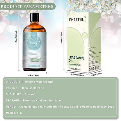 PHATOIL Babypuder Duftöl 3,38 FL.OZ – Aromatherapie-Öl für Diffuser, DIY Kerzen- & Seifenherstellung (100 ml)