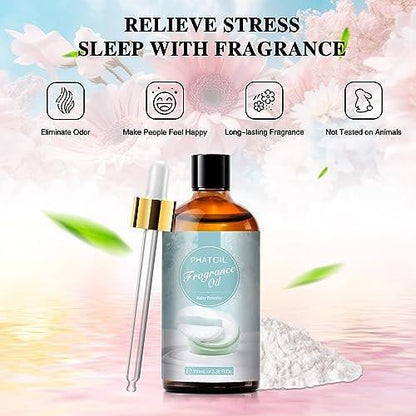 PHATOIL Babypuder Duftöl 3,38 FL.OZ – Aromatherapie-Öl für Diffuser, DIY Kerzen- & Seifenherstellung (100 ml)