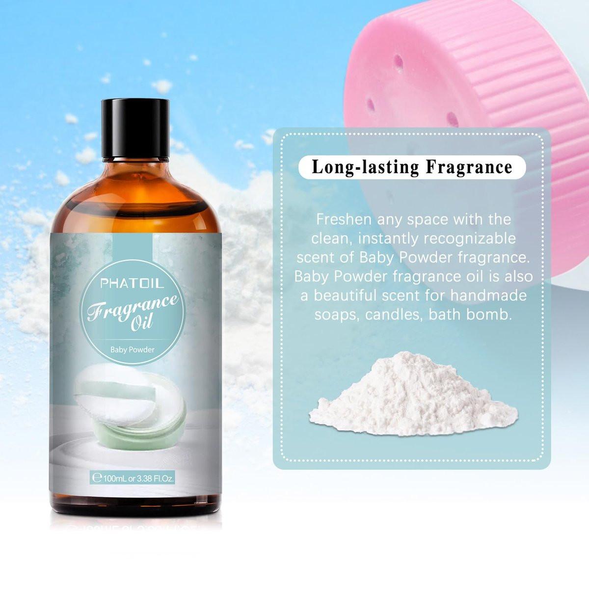 PHATOIL Babypuder Duftöl 3,38 FL.OZ – Aromatherapie-Öl für Diffuser, DIY Kerzen- & Seifenherstellung (100 ml)