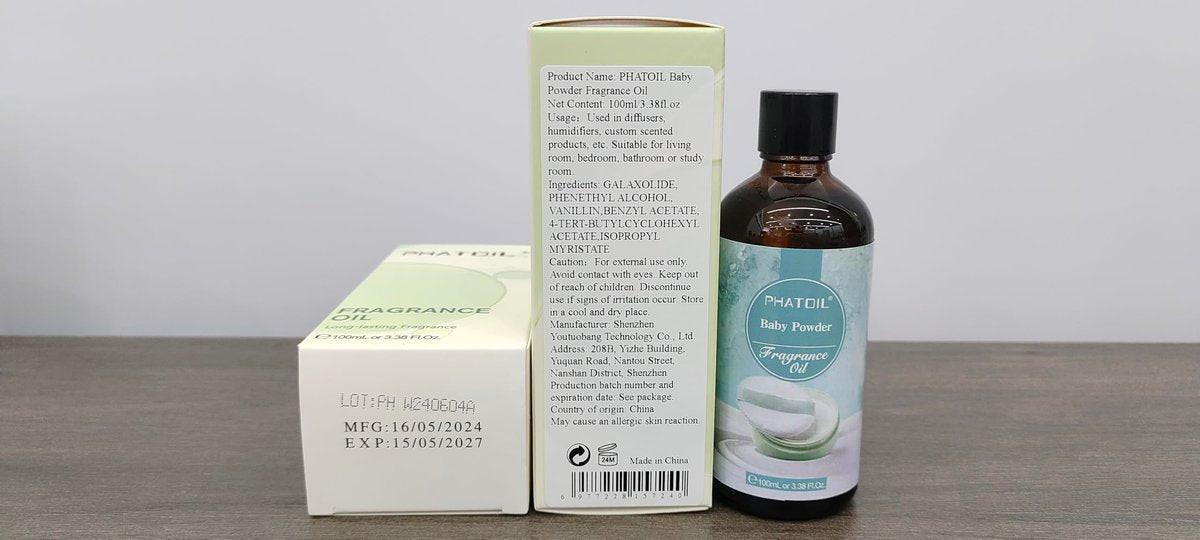 PHATOIL Babypuder Duftöl 3,38 FL.OZ – Aromatherapie-Öl für Diffuser, DIY Kerzen- & Seifenherstellung (100 ml)