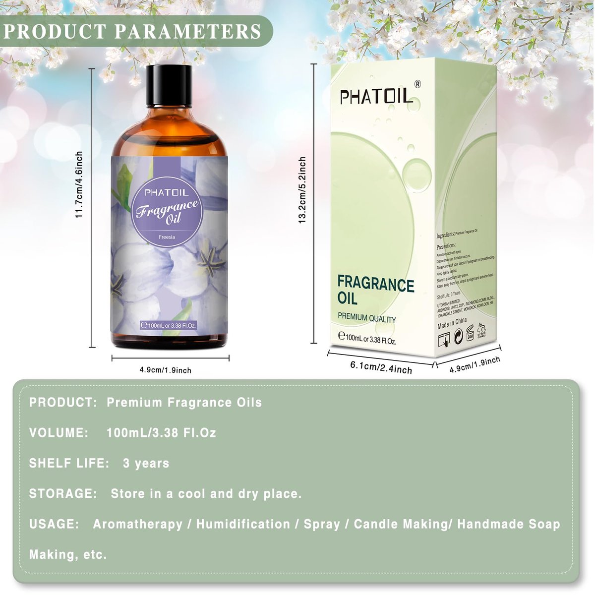 PHATOIL Freesia Duftöl 100 ml – Aromatherapie Öl für Diffuser, Kerzen- und Seifenherstellung
