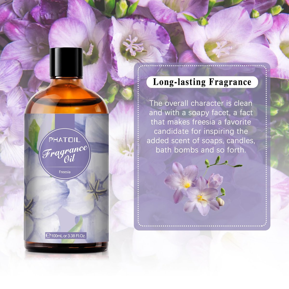 PHATOIL Freesia Duftöl 100 ml – Aromatherapie Öl für Diffuser, Kerzen- und Seifenherstellung