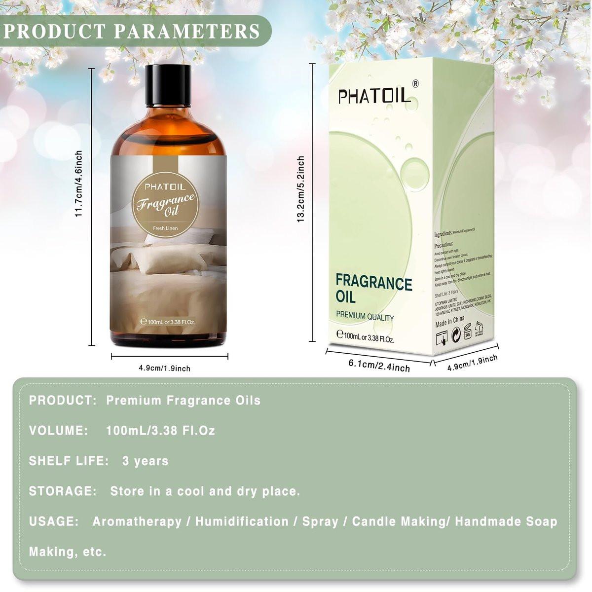 PHATOIL Frische Wäsche Duftöl 100ml – Aromatherapie Öl für Diffuser, DIY Kerzen & Seifenherstellung