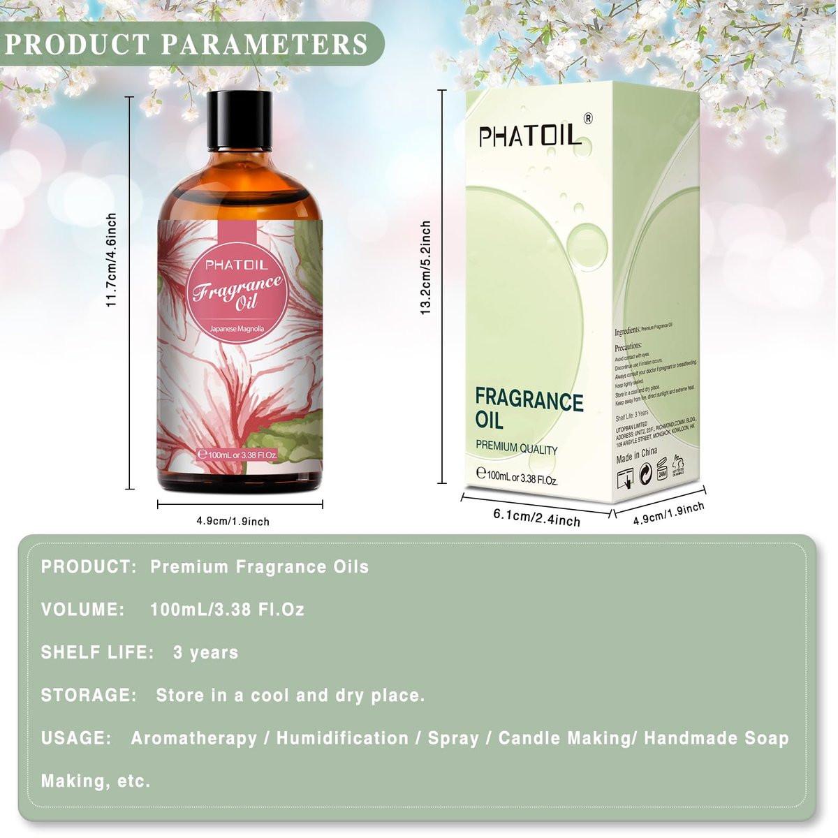 PHATOIL Japanische Magnolie Duftöl 100 ml – Aromatherapie Öl für Diffuser, DIY Kerzen & Seifen