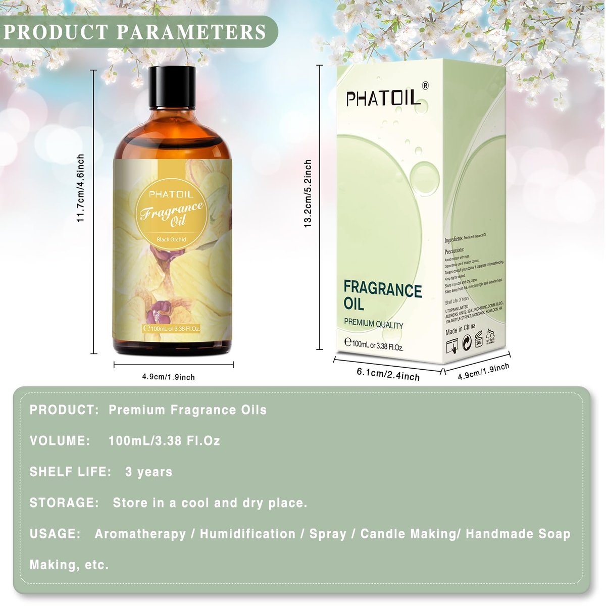 PHATOIL Schwarze Orchidee Duftöl 100ml – Ätherisches Öl für Aromatherapie, Diffuser, DIY Kerzen- und Seifenherstellung