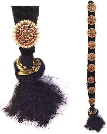 THANU'S CRAFT Braut-Haarteil Choti Poola Jada Billalu Haarschmuck Set – Vollmondform, Tempelschmuck, fertig getragen, für Bharatanatyam, Kuchipudi, klassischen Tanz