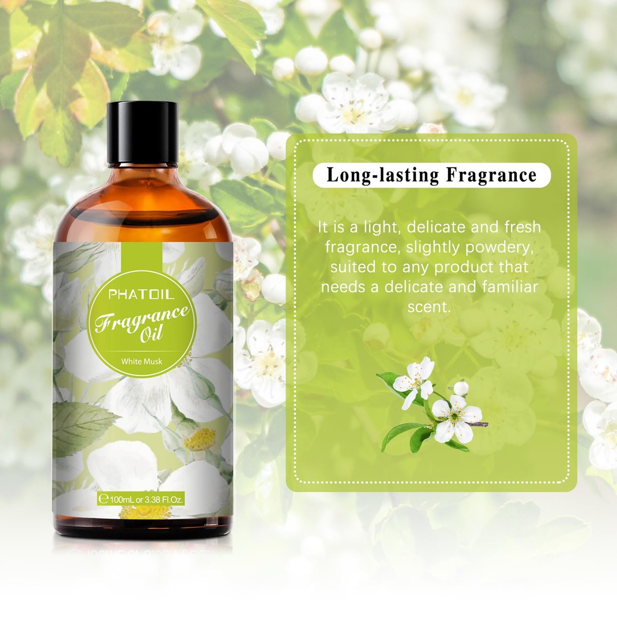 PHATOIL Weißer Moschus Duftöl 100 ml – Aromatherapie Öl für Diffuser, DIY Kerzen & Seifenherstellung