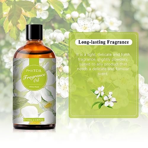 PHATOIL Weißer Moschus Duftöl 100 ml – Aromatherapie Öl für Diffuser, DIY Kerzen & Seifenherstellung