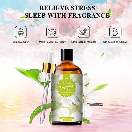 PHATOIL Weißer Moschus Duftöl 100 ml – Aromatherapie Öl für Diffuser, DIY Kerzen & Seifenherstellung