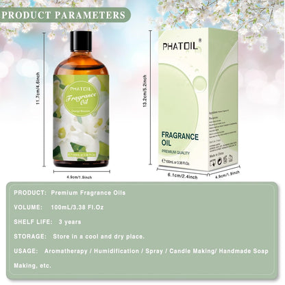 PHATOIL Orangenblüten Duftöl 100ml – 3,38 Fl Oz für Aromatherapie, Diffuser, Kerzen- und Seifenherstellung