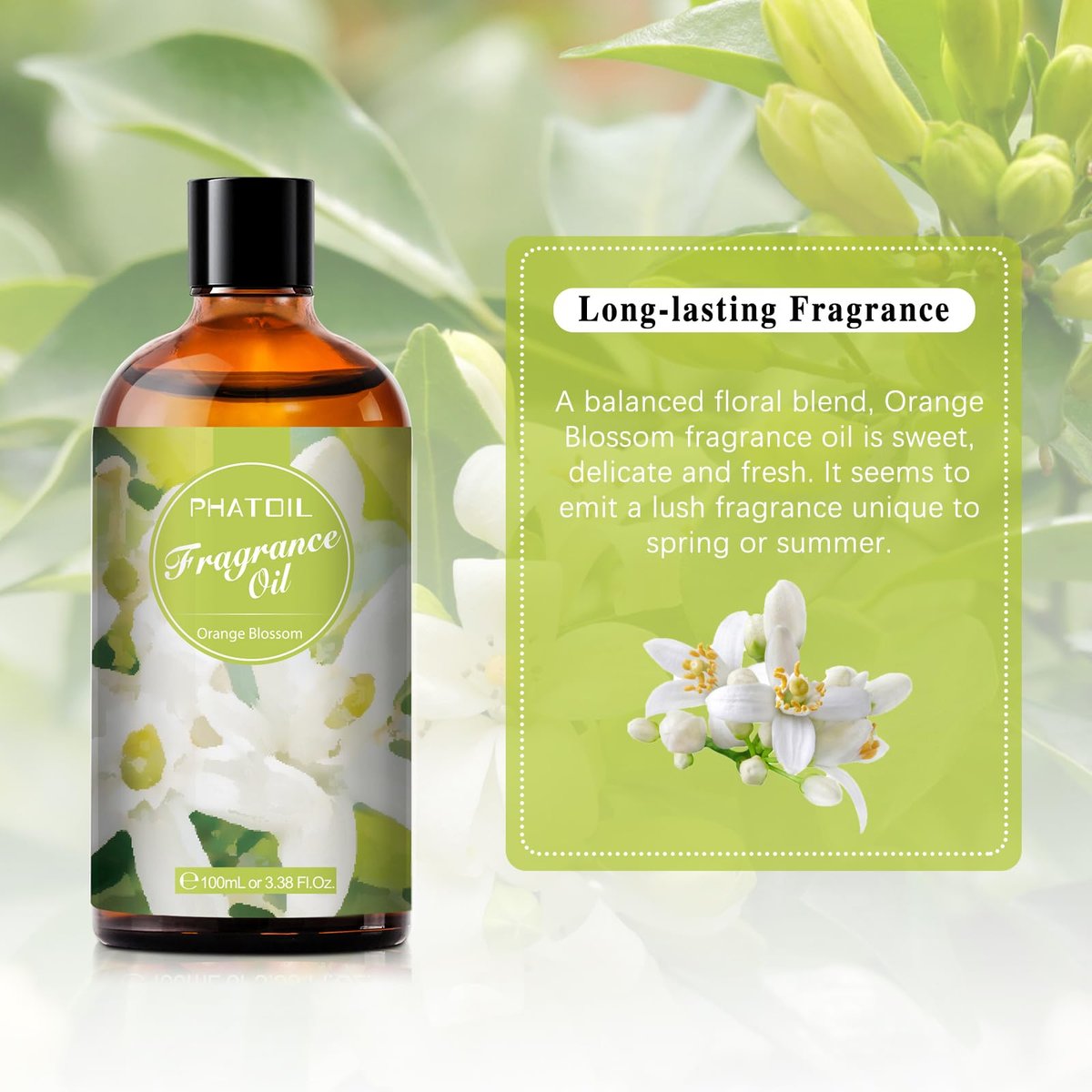 PHATOIL Orangenblüten Duftöl 100ml – 3,38 Fl Oz für Aromatherapie, Diffuser, Kerzen- und Seifenherstellung